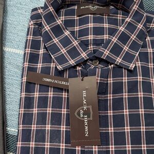 Black Brown 1826 Men's Blue and White Checkered Shirt